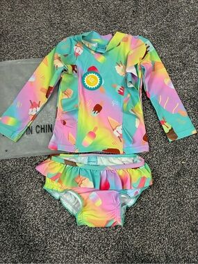 Kids Rainbow Ice Cream Rash Guard Swim Set - Multicolor